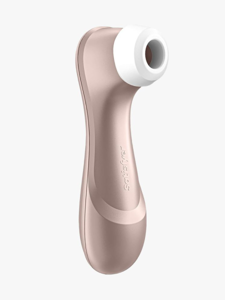 Satisfyer Pro 2 pale pink and white suction vibrator on light gray background